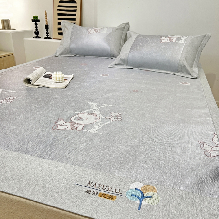 91家纺网 家纺一手货源 找家纺 2023澳梵植物抗菌冰丝凉席三件套软席 蹲蹲熊