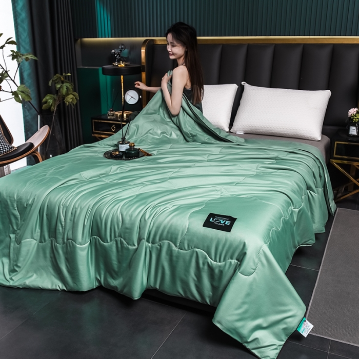 91家纺网 家纺一手货源 找家纺 宇豪 2023新款水洗真丝夏被套件 水绿