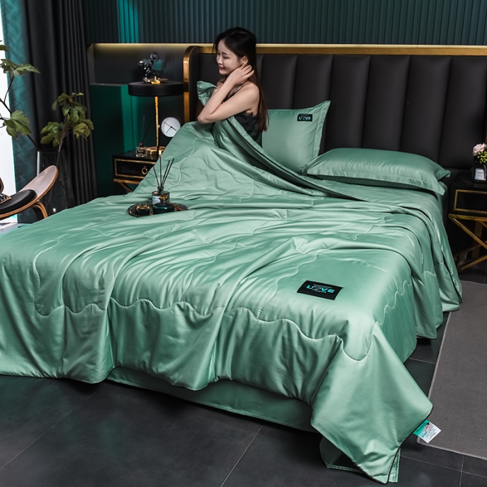 91家纺网 家纺一手货源 找家纺 宇豪 2023新款水洗真丝夏被套件 水绿