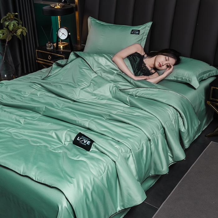 91家纺网 家纺一手货源 找家纺 宇豪 2023新款水洗真丝夏被套件 水绿