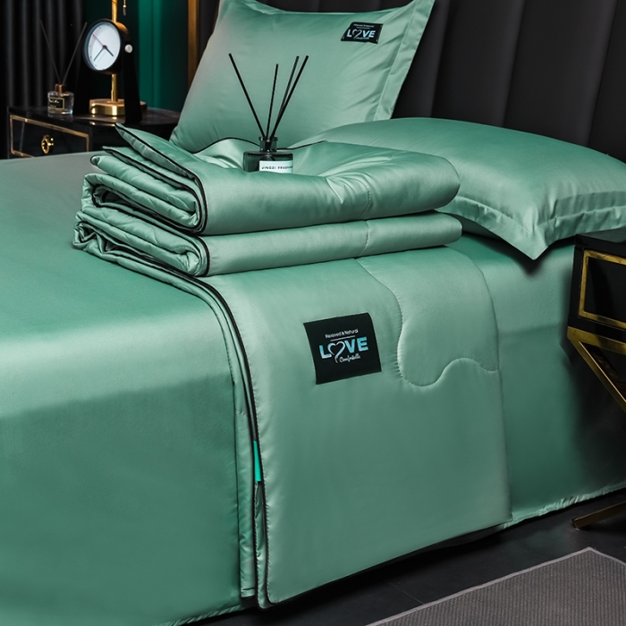 91家纺网 家纺一手货源 找家纺 宇豪 2023新款水洗真丝夏被套件 水绿