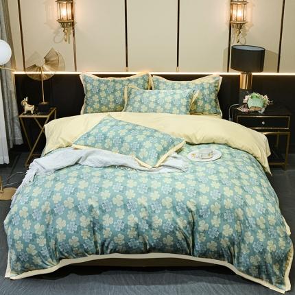 梦柏 双层纱棉麻四件套 四叶草