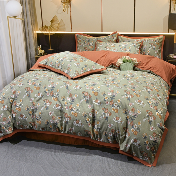 91家纺网 家纺一手货源 找家纺 梦柏 双层纱棉麻四件套 小花园