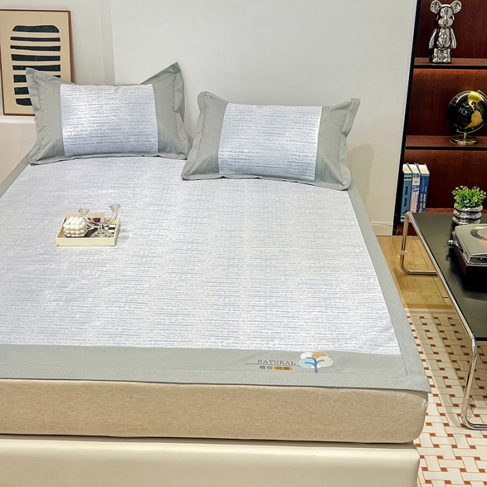 91家纺网 家纺一手货源 找家纺 2023澳梵植物抗菌冰丝凉席三件套软席 简约-水蓝