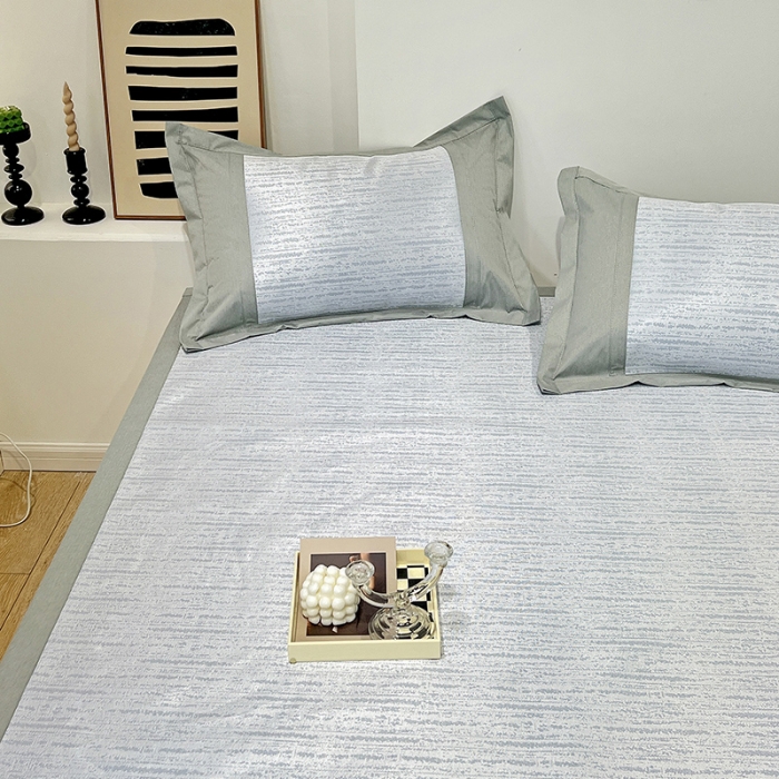 91家纺网 家纺一手货源 找家纺 2023澳梵植物抗菌冰丝凉席三件套软席 简约-水蓝