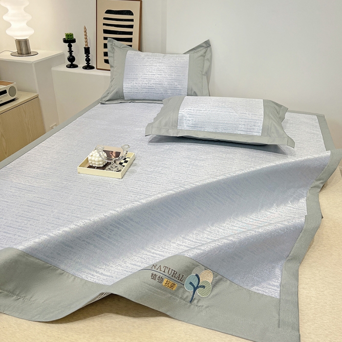 91家纺网 家纺一手货源 找家纺 2023澳梵植物抗菌冰丝凉席三件套软席 简约-水蓝