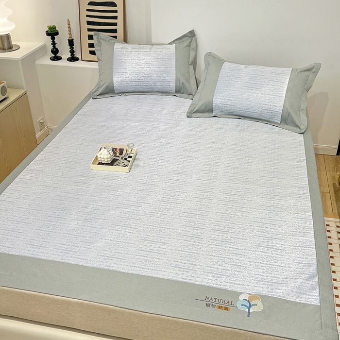 91家纺网 家纺一手货源 找家纺 2023澳梵植物抗菌冰丝凉席三件套软席 简约-水蓝