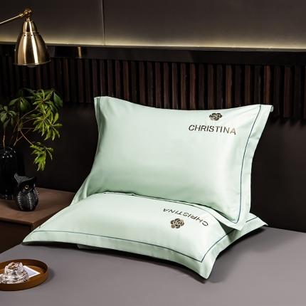 丽美人家纺  2023新款山茶花枕套 山茶花-白茶绿