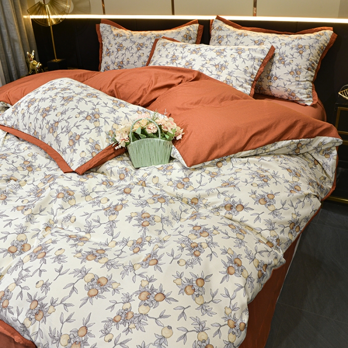 91家纺网 家纺一手货源 找家纺 梦柏 双层纱棉麻四件套 小石榴