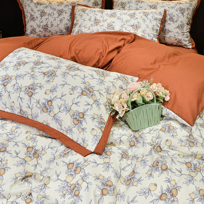 91家纺网 家纺一手货源 找家纺 梦柏 双层纱棉麻四件套 小石榴