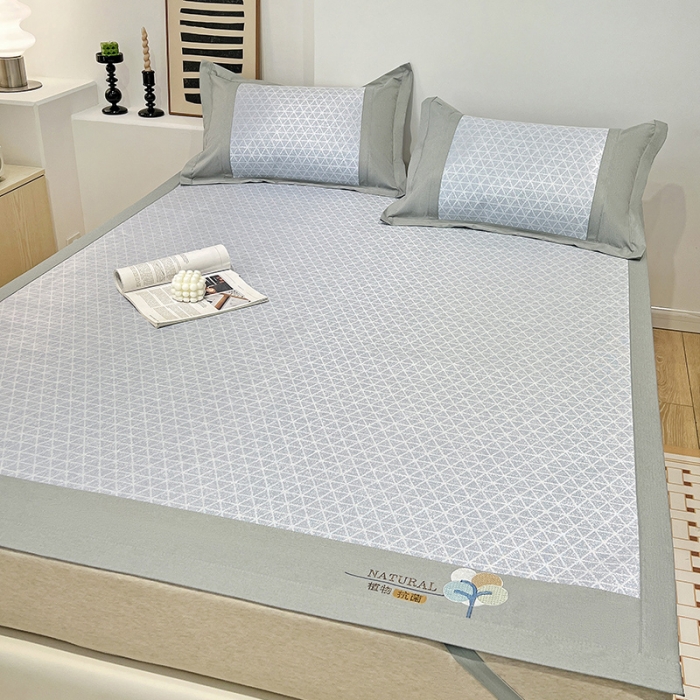 91家纺网 家纺一手货源 找家纺 2023澳梵植物抗菌冰丝凉席三件套软席 米格-蓝