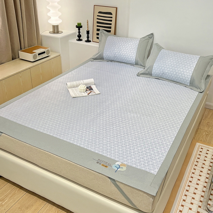 91家纺网 家纺一手货源 找家纺 2023澳梵植物抗菌冰丝凉席三件套软席 米格-蓝