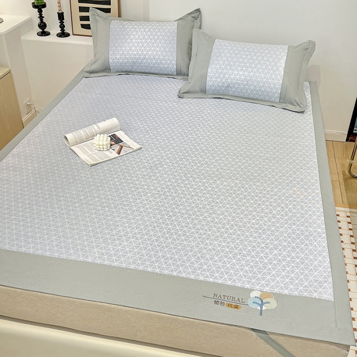 91家纺网 家纺一手货源 找家纺 2023澳梵植物抗菌冰丝凉席三件套软席 米格-蓝