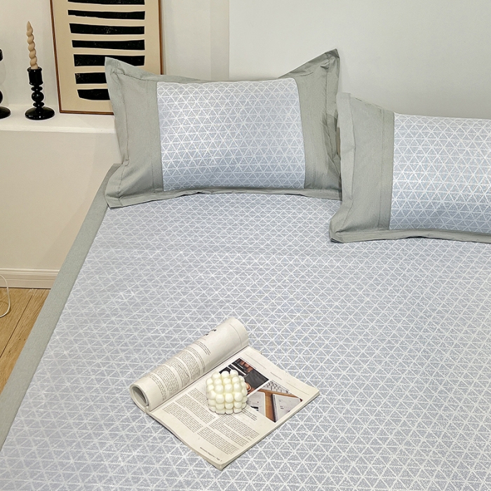 91家纺网 家纺一手货源 找家纺 2023澳梵植物抗菌冰丝凉席三件套软席 米格-蓝