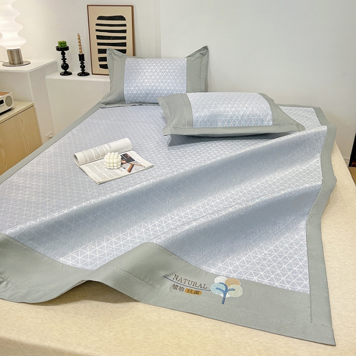 91家纺网 家纺一手货源 找家纺 2023澳梵植物抗菌冰丝凉席三件套软席 米格-蓝