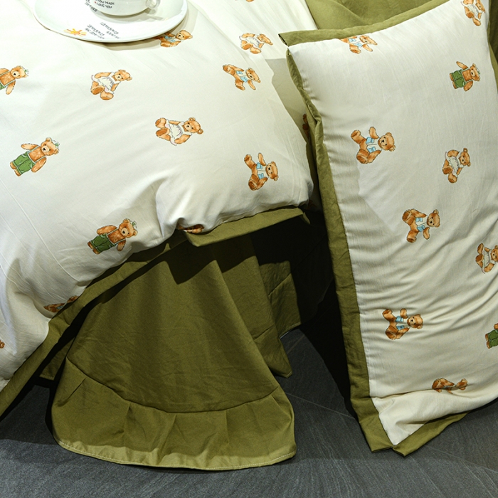 91家纺网 家纺一手货源 找家纺 梦柏 双层纱棉麻四件套 小熊乐园