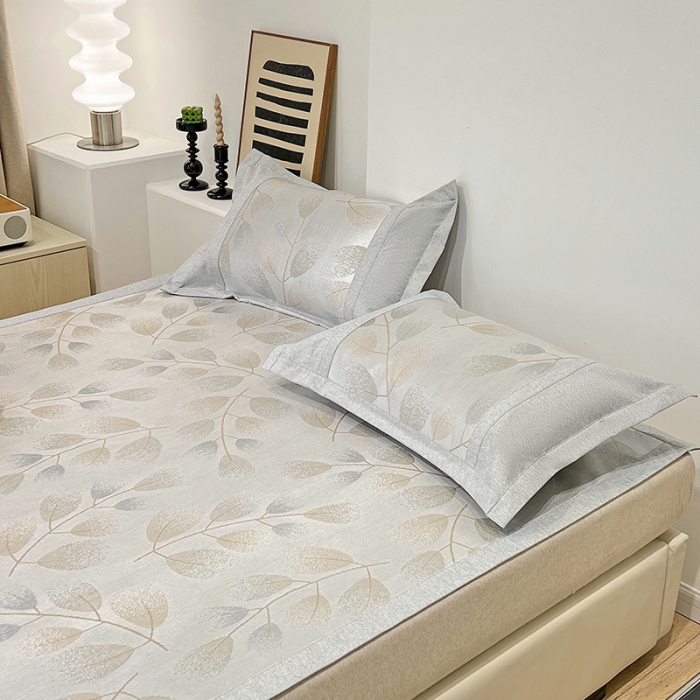 91家纺网 家纺一手货源 找家纺 2023澳梵植物抗菌冰丝凉席三件套软席 树影-咖啡