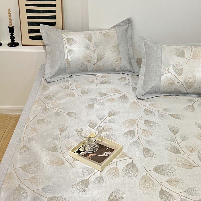 91家纺网 家纺一手货源 找家纺 2023澳梵植物抗菌冰丝凉席三件套软席 树影-咖啡