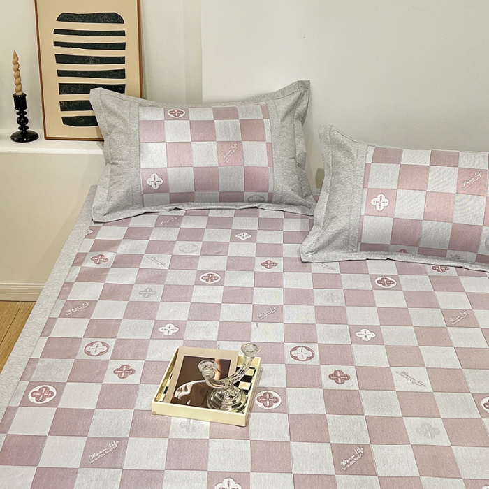 91家纺网 家纺一手货源 找家纺 2023澳梵植物抗菌冰丝凉席三件套软席 方格-粉