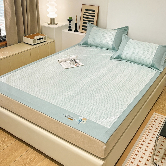 91家纺网 家纺一手货源 找家纺 2023澳梵植物抗菌冰丝凉席三件套软席 简约-水绿