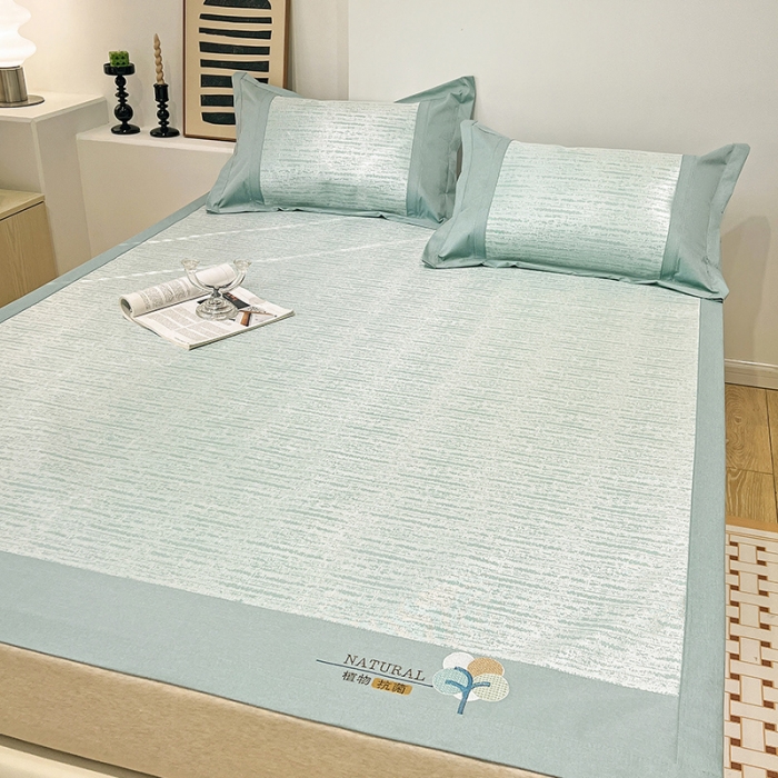 91家纺网 家纺一手货源 找家纺 2023澳梵植物抗菌冰丝凉席三件套软席 简约-水绿