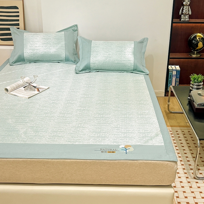 91家纺网 家纺一手货源 找家纺 2023澳梵植物抗菌冰丝凉席三件套软席 简约-水绿