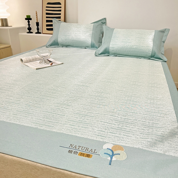 91家纺网 家纺一手货源 找家纺 2023澳梵植物抗菌冰丝凉席三件套软席 简约-水绿