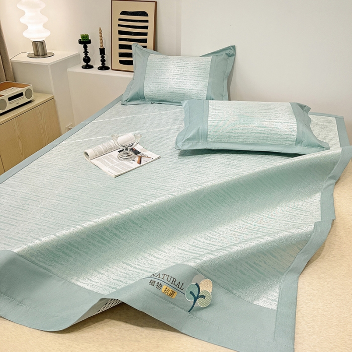 91家纺网 家纺一手货源 找家纺 2023澳梵植物抗菌冰丝凉席三件套软席 简约-水绿