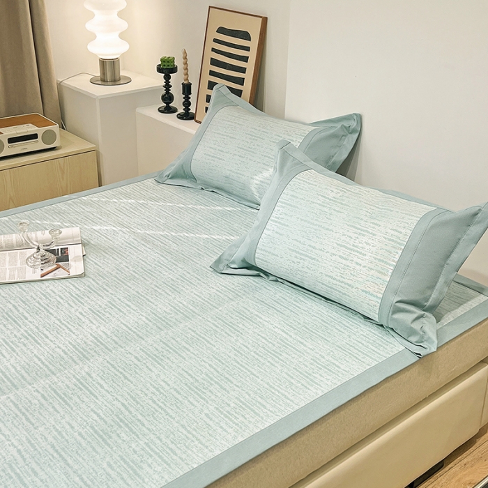 91家纺网 家纺一手货源 找家纺 2023澳梵植物抗菌冰丝凉席三件套软席 简约-水绿