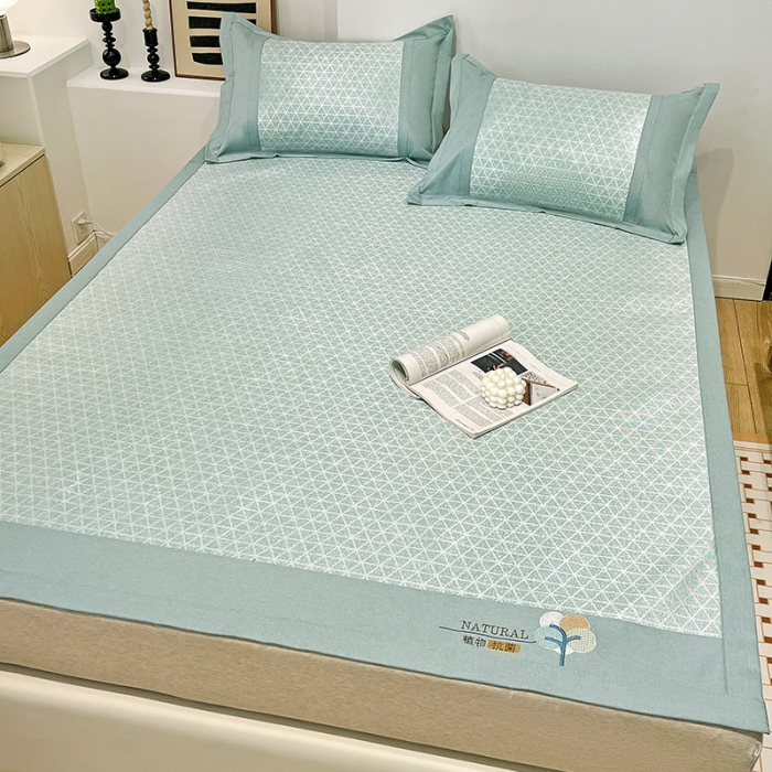 91家纺网 家纺一手货源 找家纺 2023澳梵植物抗菌冰丝凉席三件套软席 米格-绿