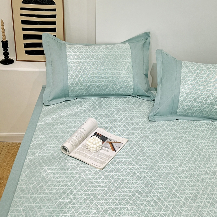 91家纺网 家纺一手货源 找家纺 2023澳梵植物抗菌冰丝凉席三件套软席 米格-绿