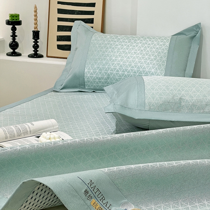 91家纺网 家纺一手货源 找家纺 2023澳梵植物抗菌冰丝凉席三件套软席 米格-绿