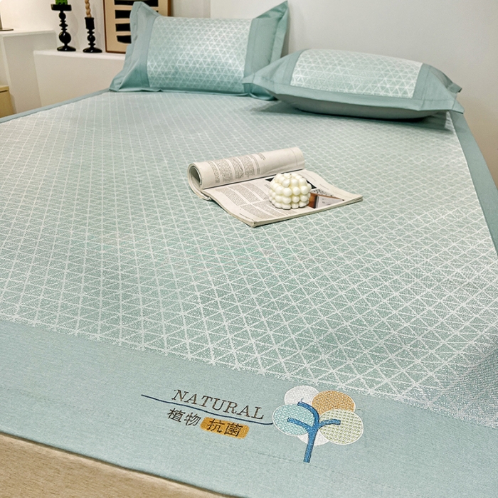 91家纺网 家纺一手货源 找家纺 2023澳梵植物抗菌冰丝凉席三件套软席 米格-绿