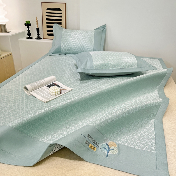 91家纺网 家纺一手货源 找家纺 2023澳梵植物抗菌冰丝凉席三件套软席 米格-绿