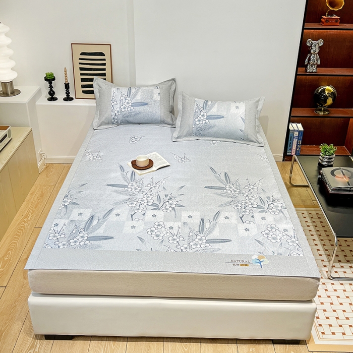 91家纺网 家纺一手货源 找家纺 2023澳梵植物抗菌冰丝凉席三件套软席 夏栀