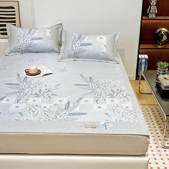 91家纺网 家纺一手货源 找家纺 2023澳梵植物抗菌冰丝凉席三件套软席 夏栀