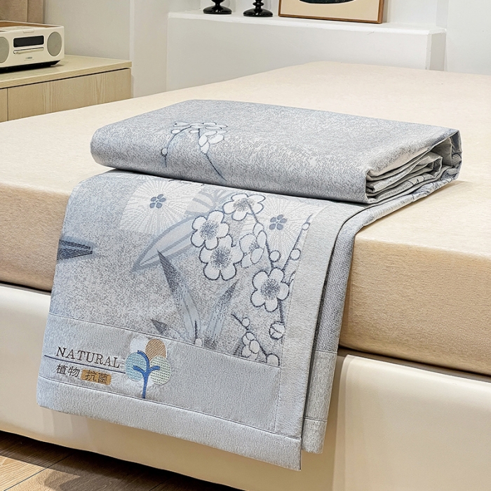 91家纺网 家纺一手货源 找家纺 2023澳梵植物抗菌冰丝凉席三件套软席 夏栀