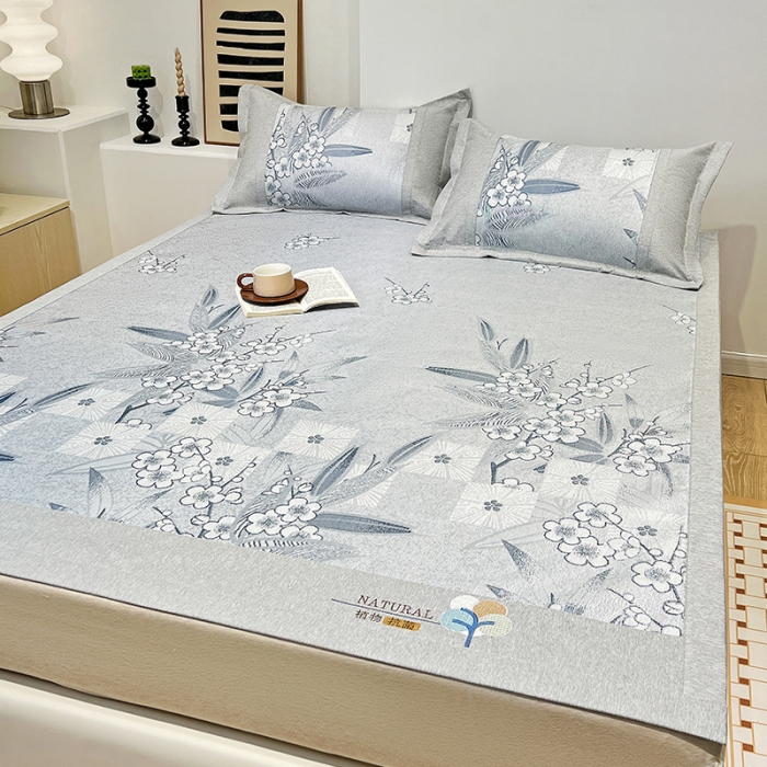 91家纺网 家纺一手货源 找家纺 2023澳梵植物抗菌冰丝凉席三件套软席 夏栀