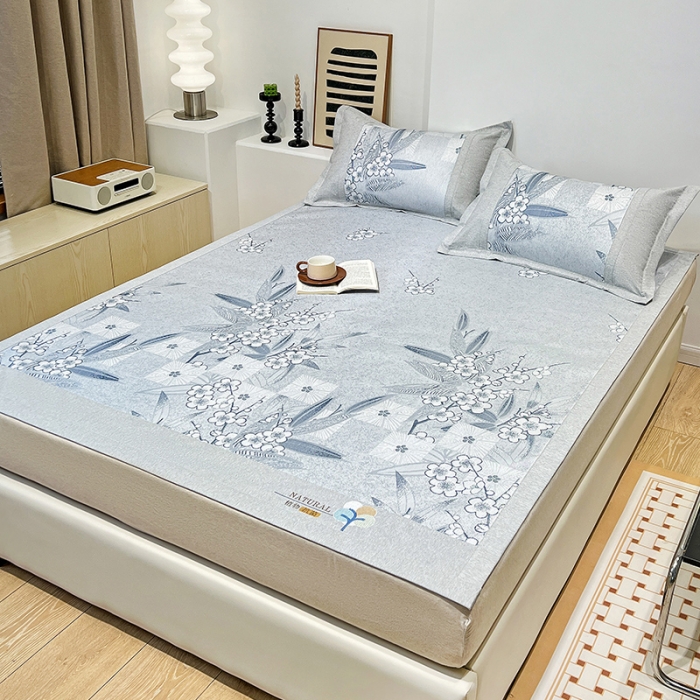 91家纺网 家纺一手货源 找家纺 2023澳梵植物抗菌冰丝凉席三件套软席 夏栀