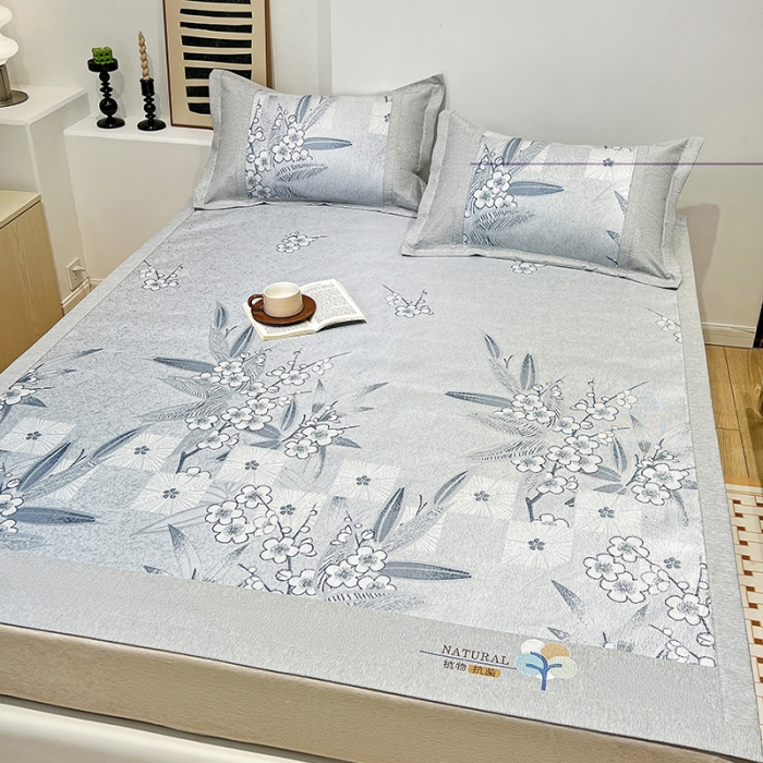 91家纺网 家纺一手货源 找家纺 2023澳梵植物抗菌冰丝凉席三件套软席 夏栀