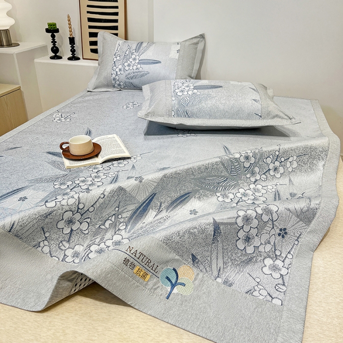 91家纺网 家纺一手货源 找家纺 2023澳梵植物抗菌冰丝凉席三件套软席 夏栀