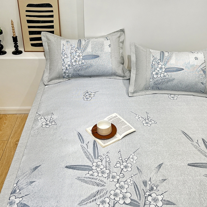 91家纺网 家纺一手货源 找家纺 2023澳梵植物抗菌冰丝凉席三件套软席 夏栀