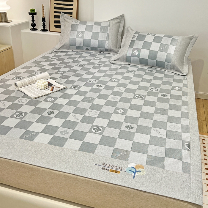 91家纺网 家纺一手货源 找家纺 2023澳梵植物抗菌冰丝凉席三件套软席 方格-灰色