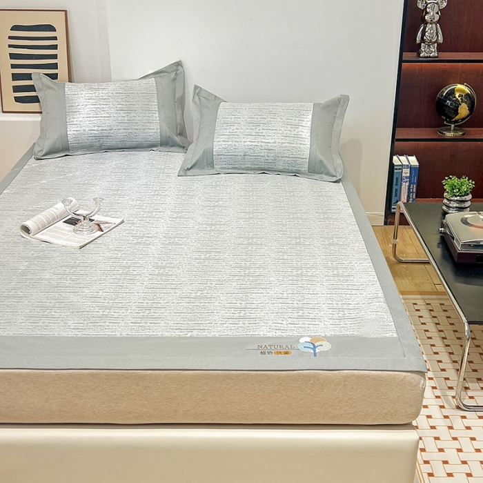 91家纺网 家纺一手货源 找家纺 2023澳梵植物抗菌冰丝凉席三件套软席 简约-银色