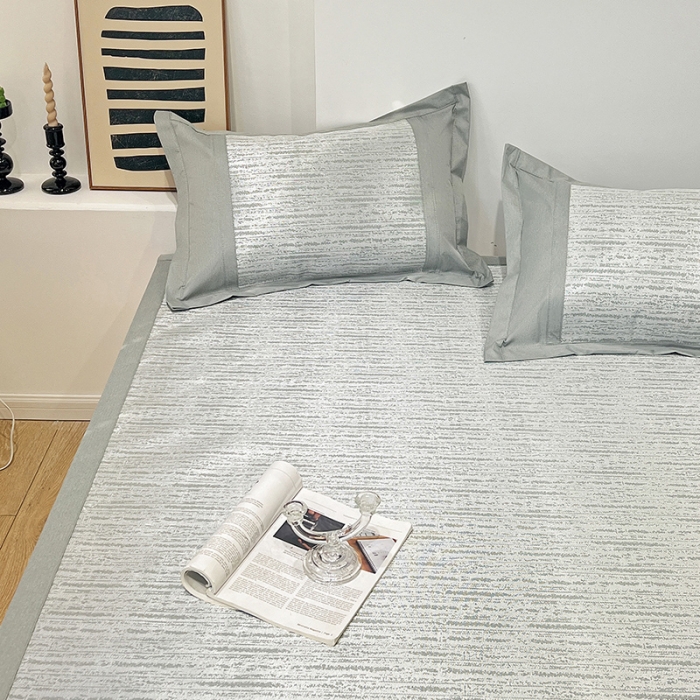 91家纺网 家纺一手货源 找家纺 2023澳梵植物抗菌冰丝凉席三件套软席 简约-银色