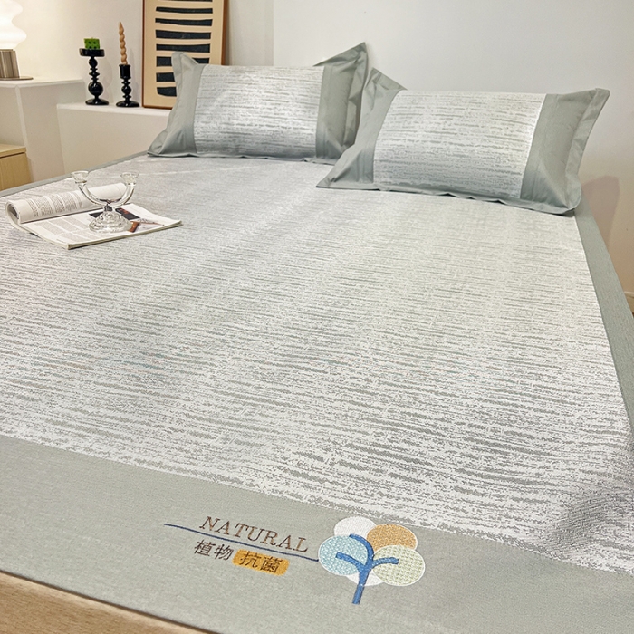 91家纺网 家纺一手货源 找家纺 2023澳梵植物抗菌冰丝凉席三件套软席 简约-银色