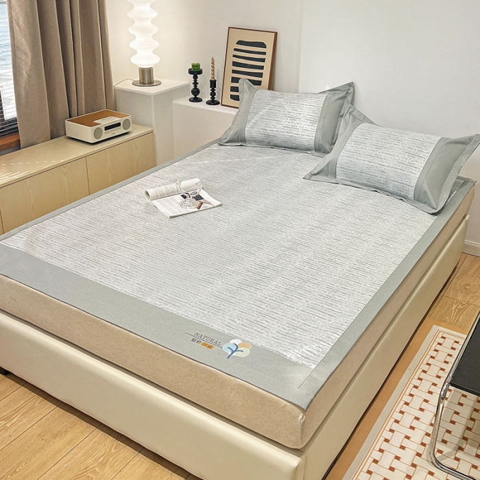 91家纺网 家纺一手货源 找家纺 2023澳梵植物抗菌冰丝凉席三件套软席 简约-银色