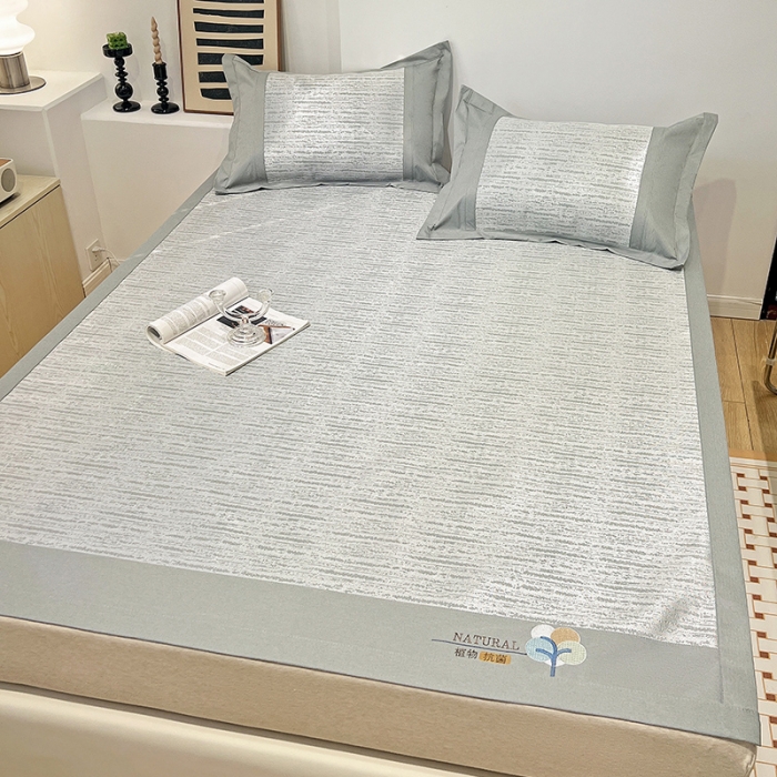 91家纺网 家纺一手货源 找家纺 2023澳梵植物抗菌冰丝凉席三件套软席 简约-银色