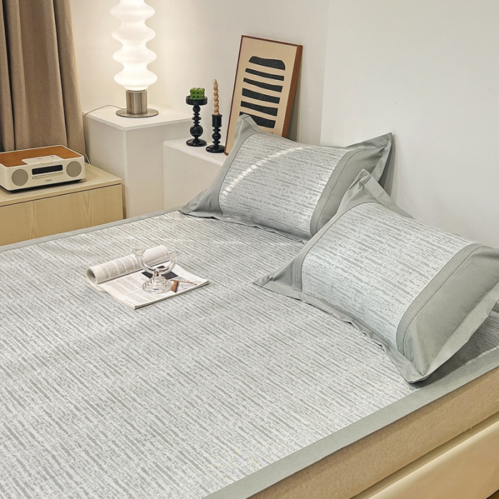 91家纺网 家纺一手货源 找家纺 2023澳梵植物抗菌冰丝凉席三件套软席 简约-银色