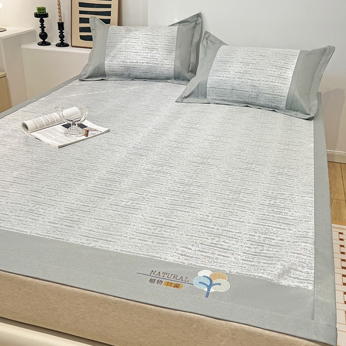 91家纺网 家纺一手货源 找家纺 2023澳梵植物抗菌冰丝凉席三件套软席 简约-银色